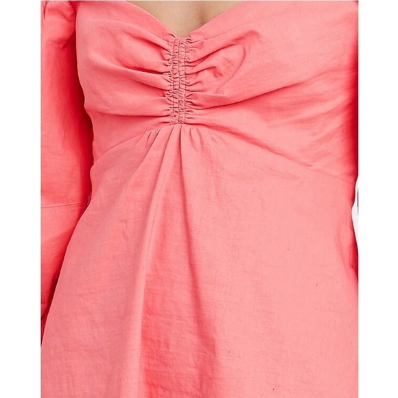 ALC Linen Off Shoulder Puff Sleeve Ruched Sweetheart Neck Smocked Babydoll Dress - Picture 8 of 10